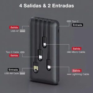 Bateria Portátil 4 Salidas y 2 Entradas