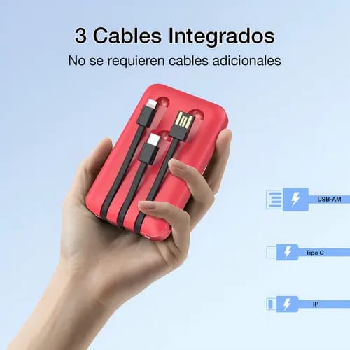 Bateria Portátil con 3 cables intregrados IP, Tipo C y IP